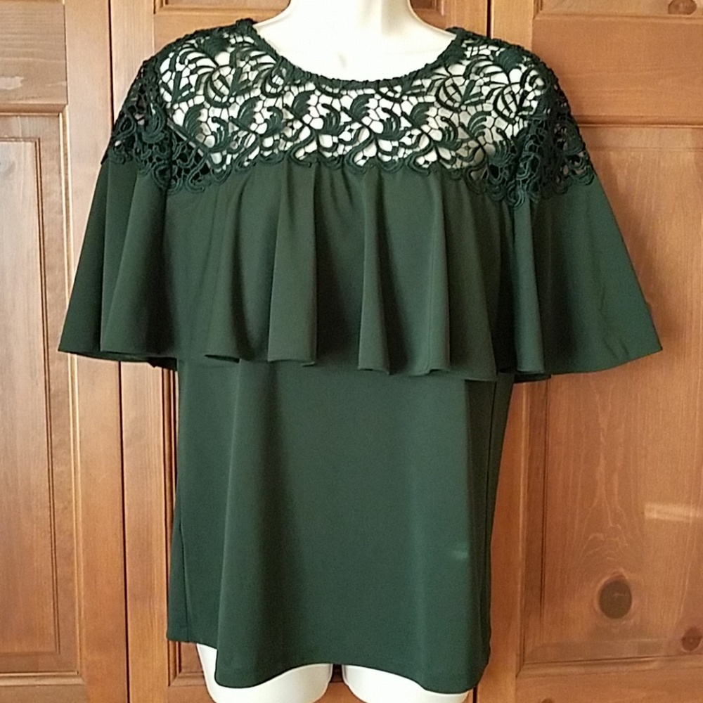 Ann Taylor Factory Hunter Green Crocheted Top
